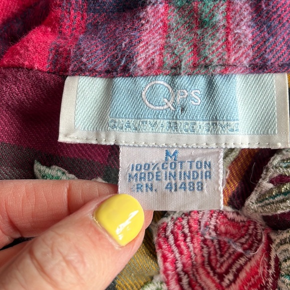 Vintage Multicolor Mixed Plaid and Embroidered Floral Button Down - Picture 6 of 6